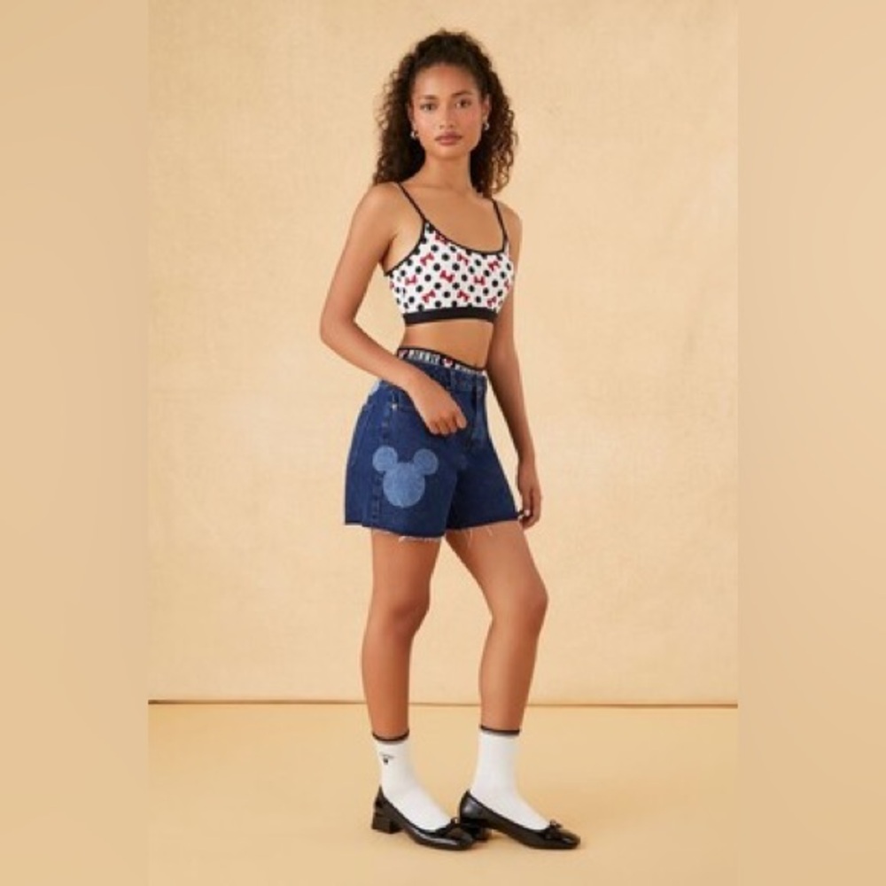 Forever 21 Women's Disney Mickey Mouse Denim Bermuda Shorts in Dark Denim, 13/14 - Picture 3 of 10